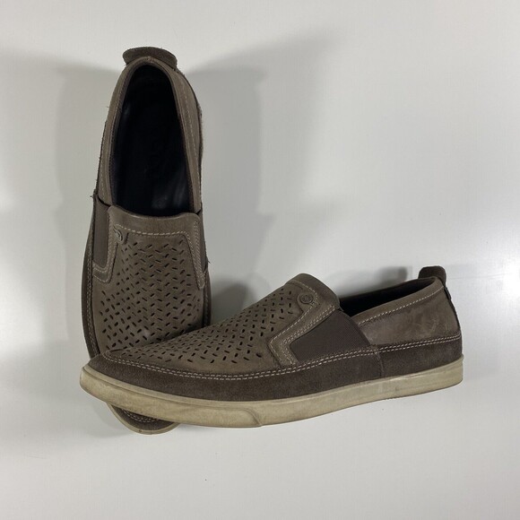 Ecco Shoes‎ Mens 42 US 8/8.5 Collin Brown Slip On Leather Perforated Casual - Picture 1 of 12